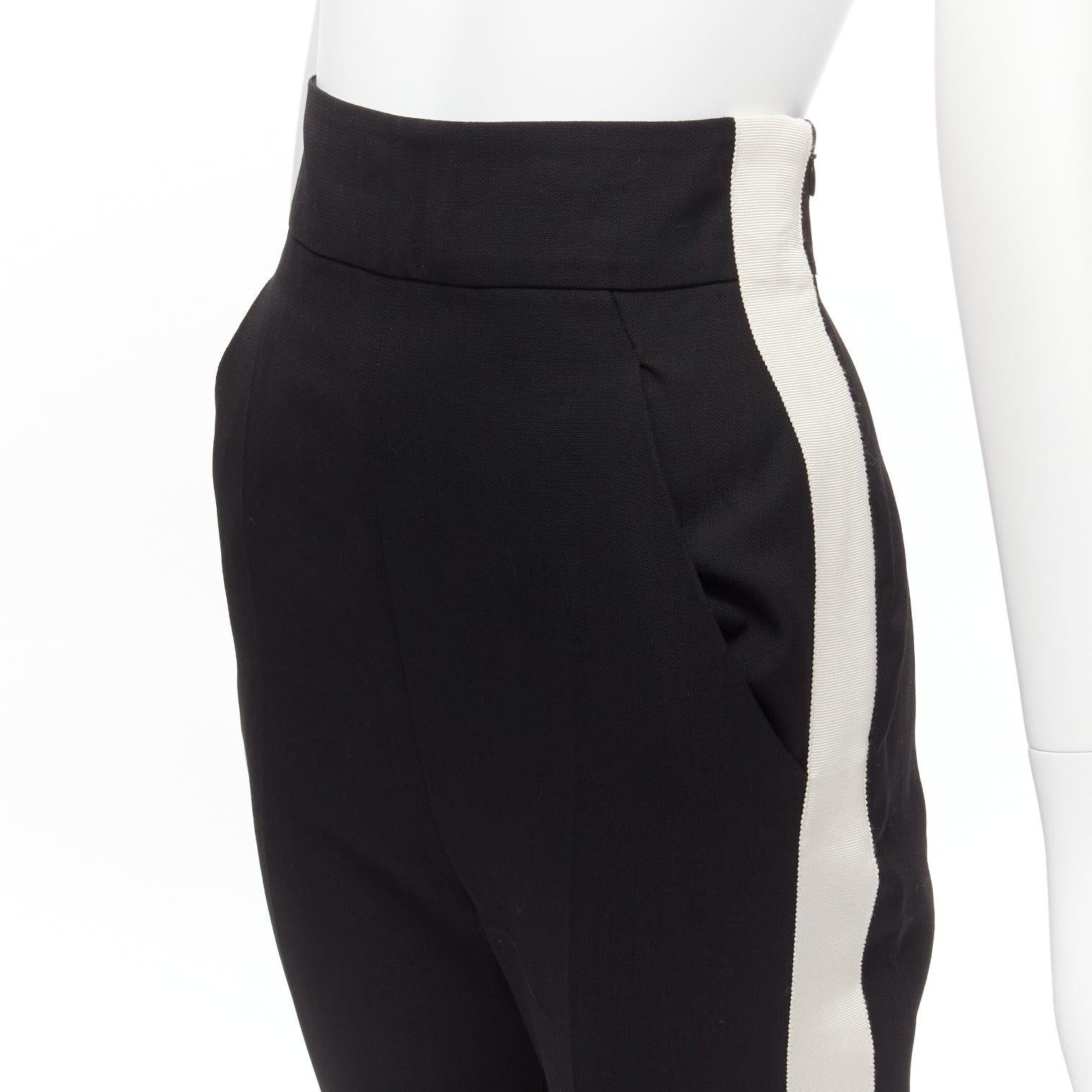 Black HAIDER ACKERMANN fleece wool black white side tape high waist tapered pants FR36 For Sale