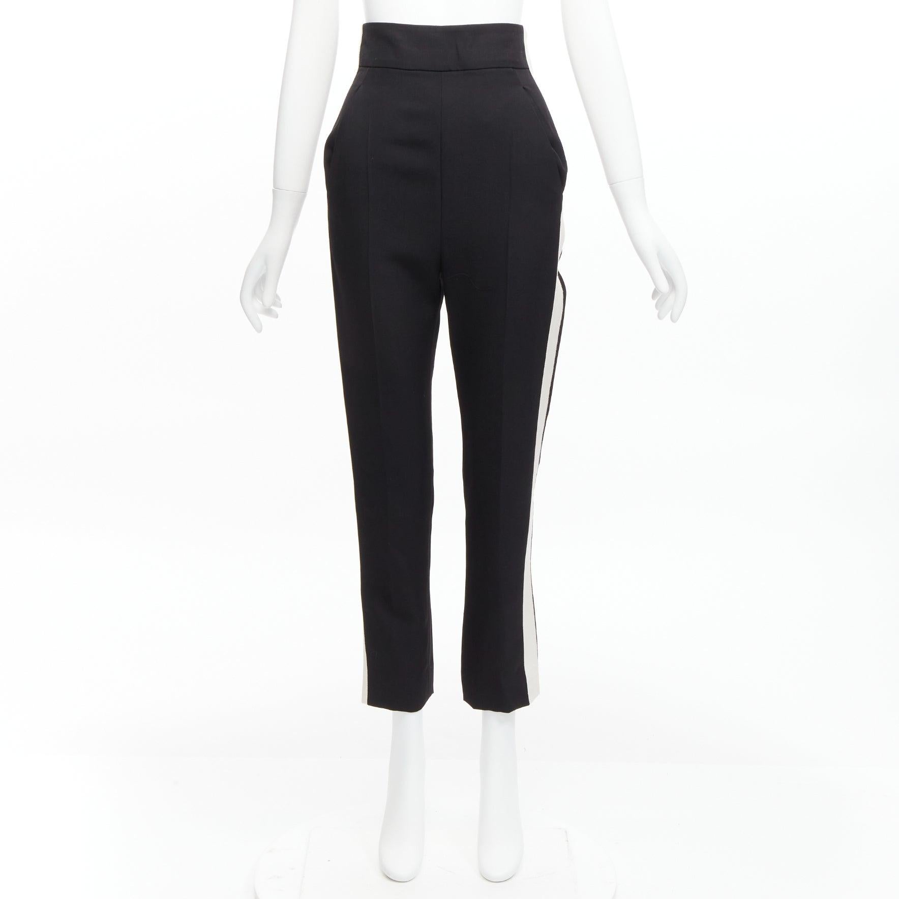 HAIDER ACKERMANN fleece wool black white side tape high waist tapered pants FR36 For Sale 4