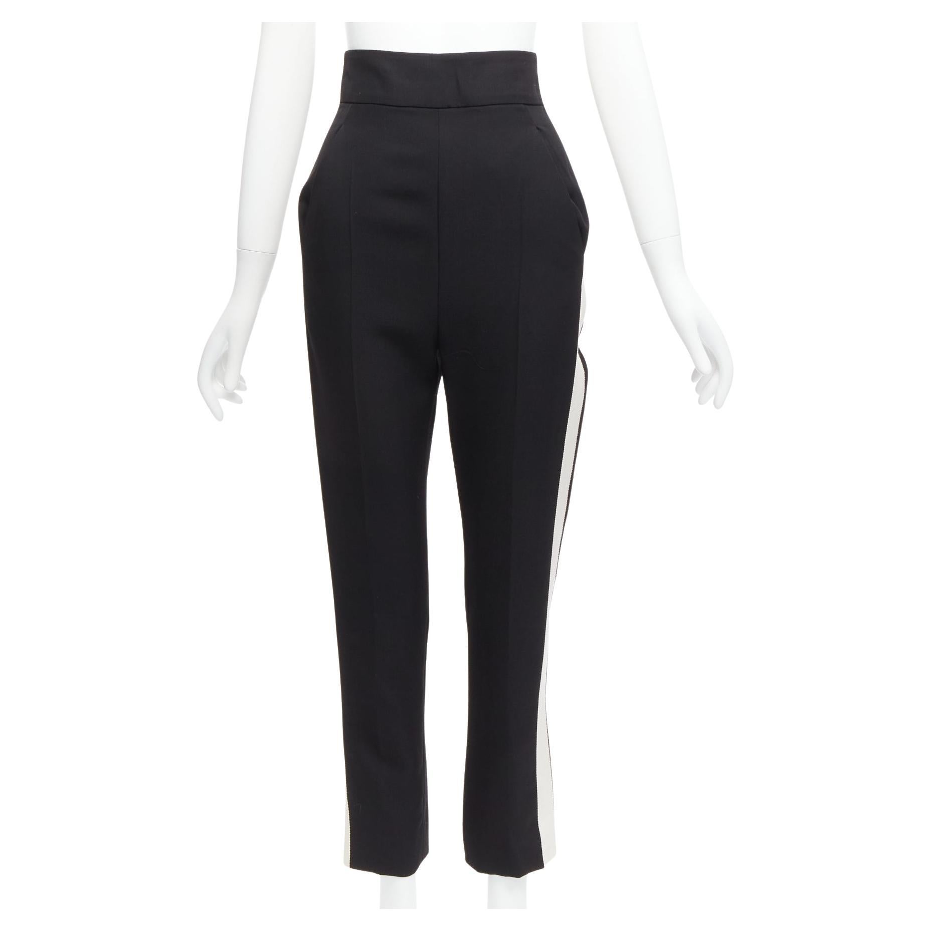 HAIDER ACKERMANN fleece wool black white side tape high waist tapered pants FR36