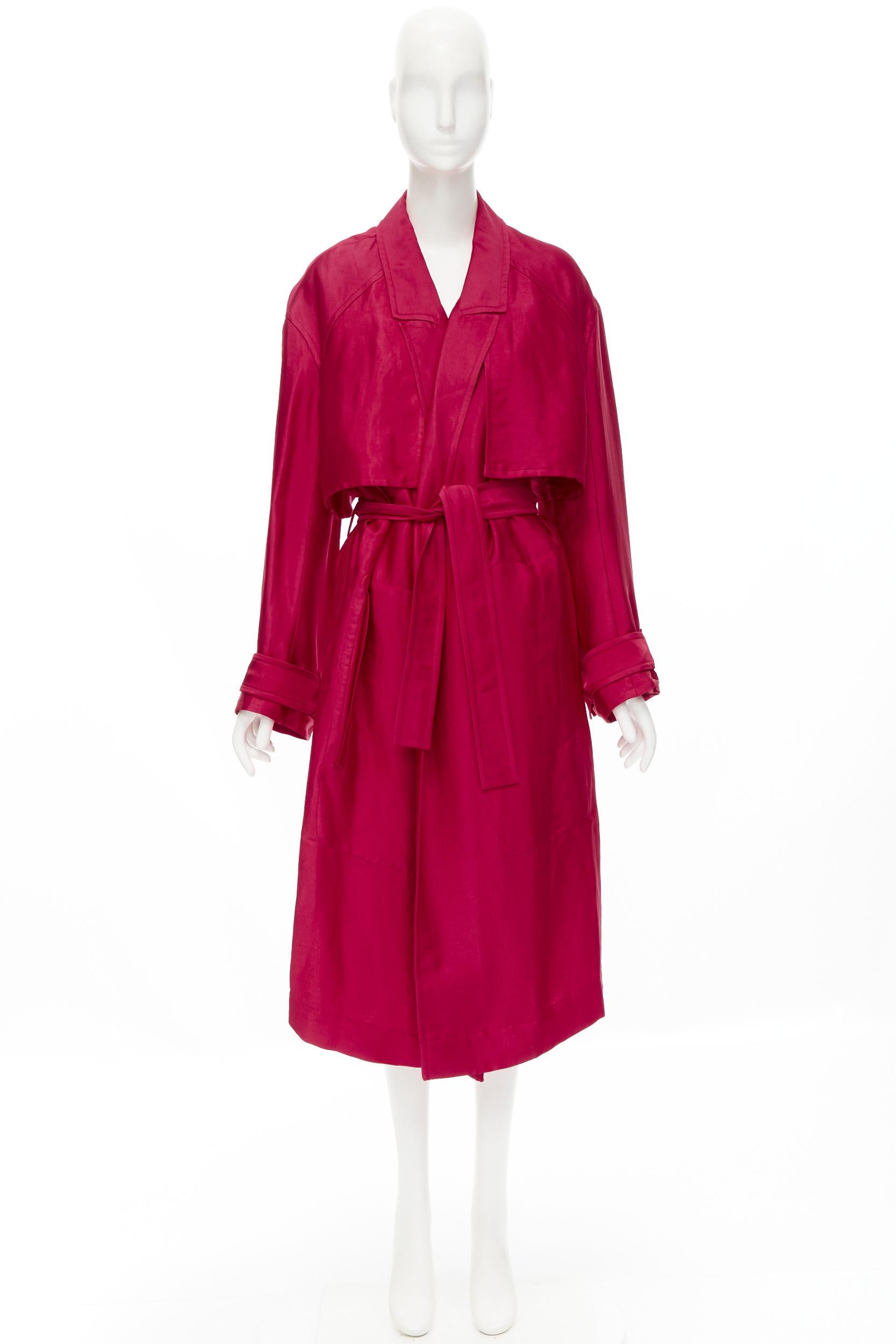 HAIDER ACKERMANN Fuschia pink linen rayon flap layered robe coat FR34 XS For Sale 5