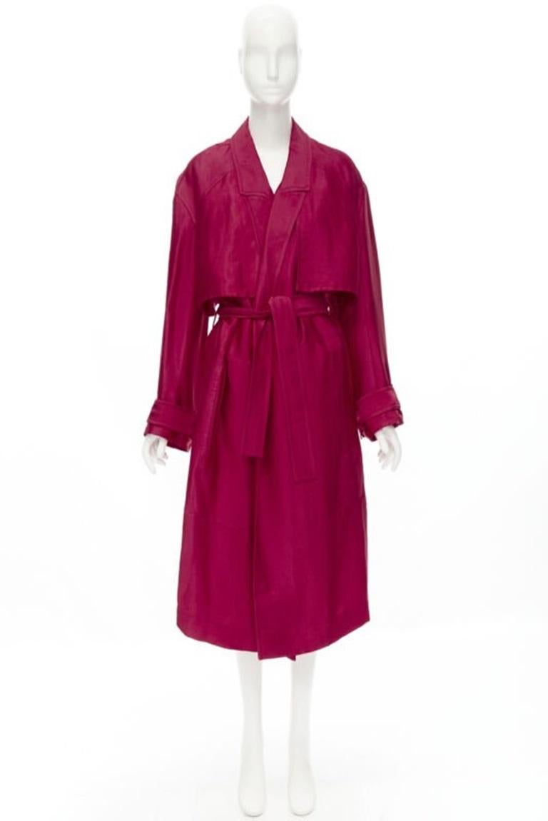 HAIDER ACKERMANN Fuschia pink linen rayon flap layered robe coat FR34 XS For Sale 6