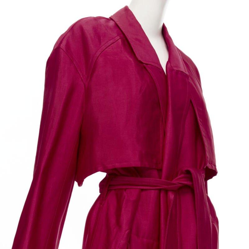 HAIDER ACKERMANN Fuschia pink linen rayon flap layered robe coat FR34 XS
Reference: EDTG/A00069
Brand: Haider Ackermann
Designer: Haider Ackermann
Material: Linen, Rayon
Color: Pink
Pattern: Solid
Closure: Belt
Extra Details: Notched shawl collar.