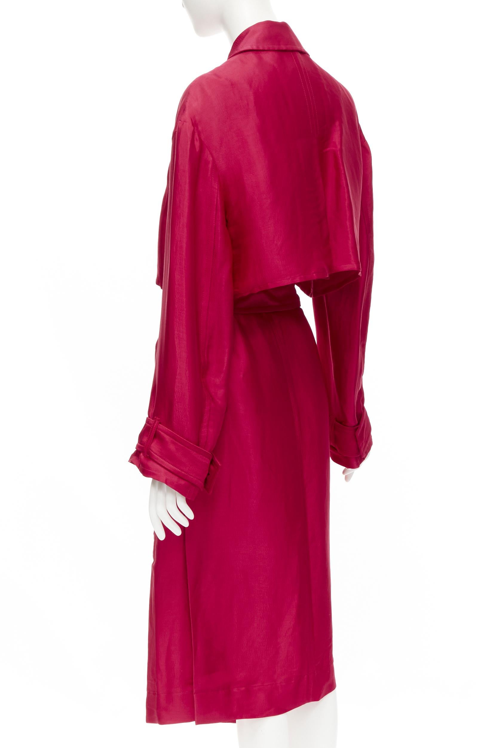 Women's HAIDER ACKERMANN Fuschia pink linen rayon flap layered robe coat FR34 XS For Sale