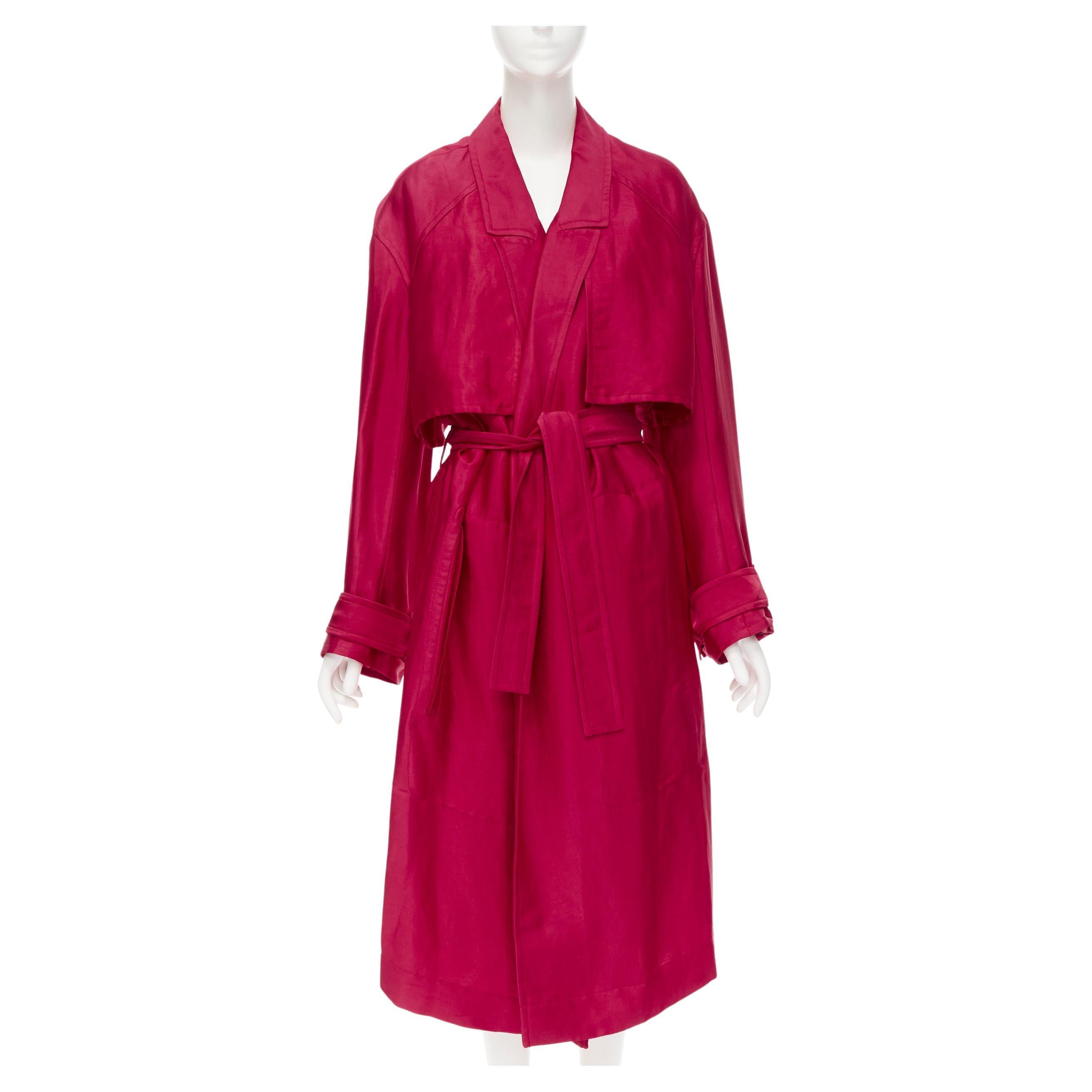 HAIDER ACKERMANN - Manteau robe à rabat en lin et rayonne rose fuschia FR34 XS