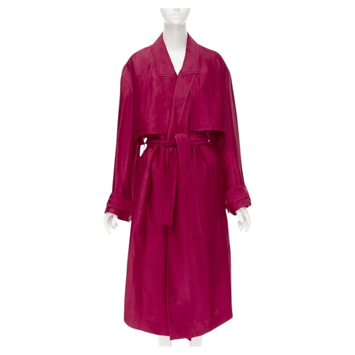 HAIDER ACKERMANN Fuschia pink linen rayon flap layered robe coat FR34 XS For Sale