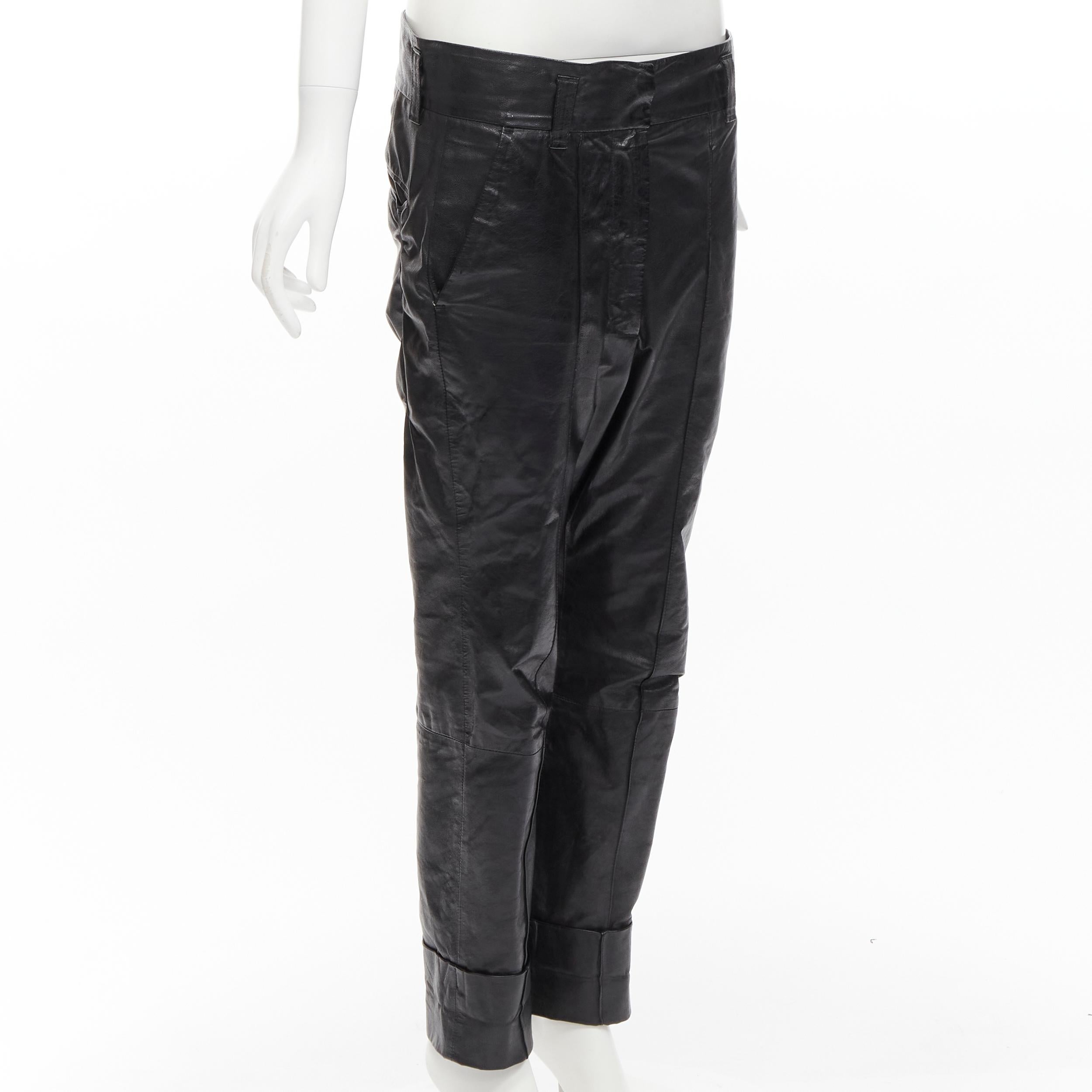 HAIDER ACKERMANN glossy leather low waist dropped crotch cuffed pants FR36 S In Good Condition In Hong Kong, NT