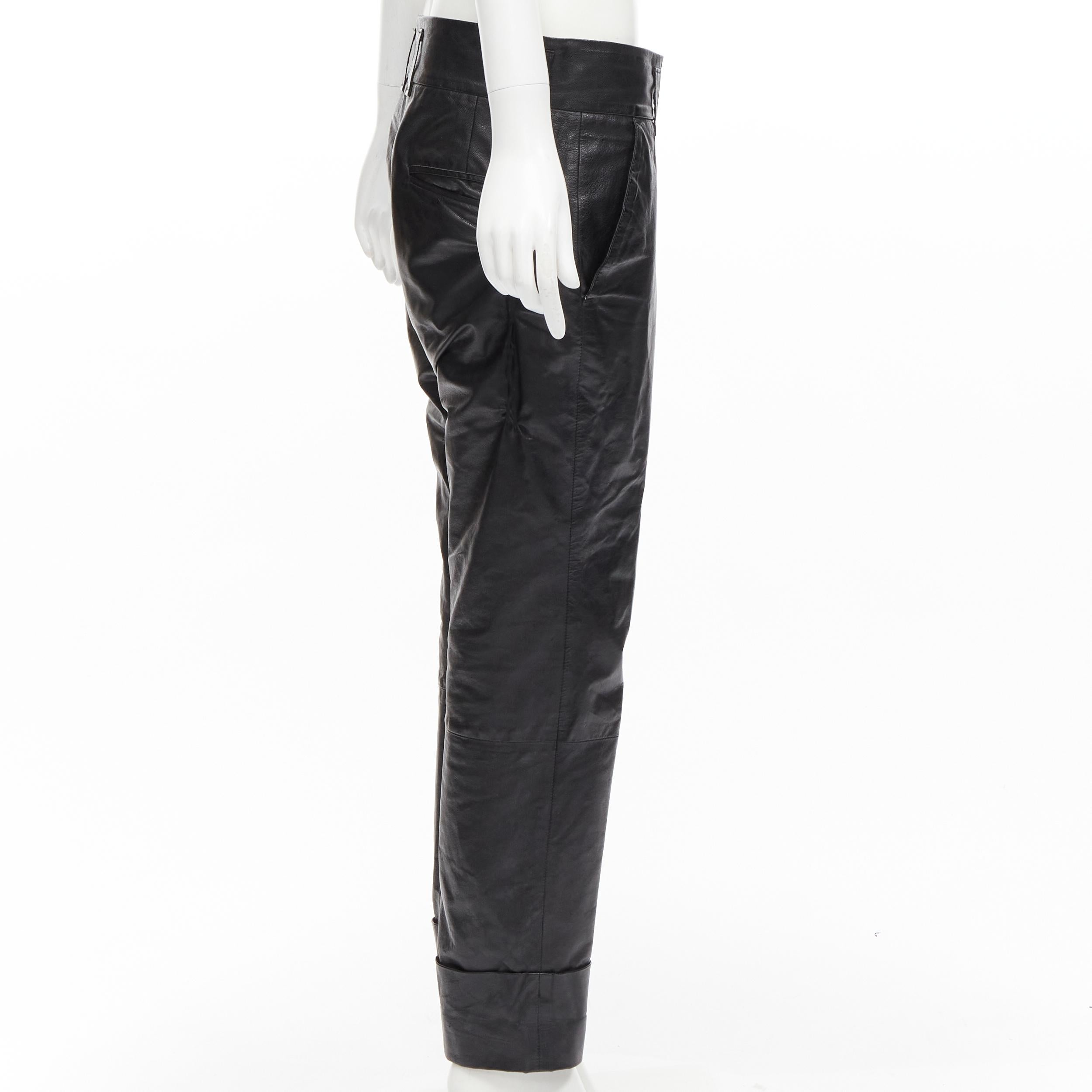 Women's HAIDER ACKERMANN glossy leather low waist dropped crotch cuffed pants FR36 S