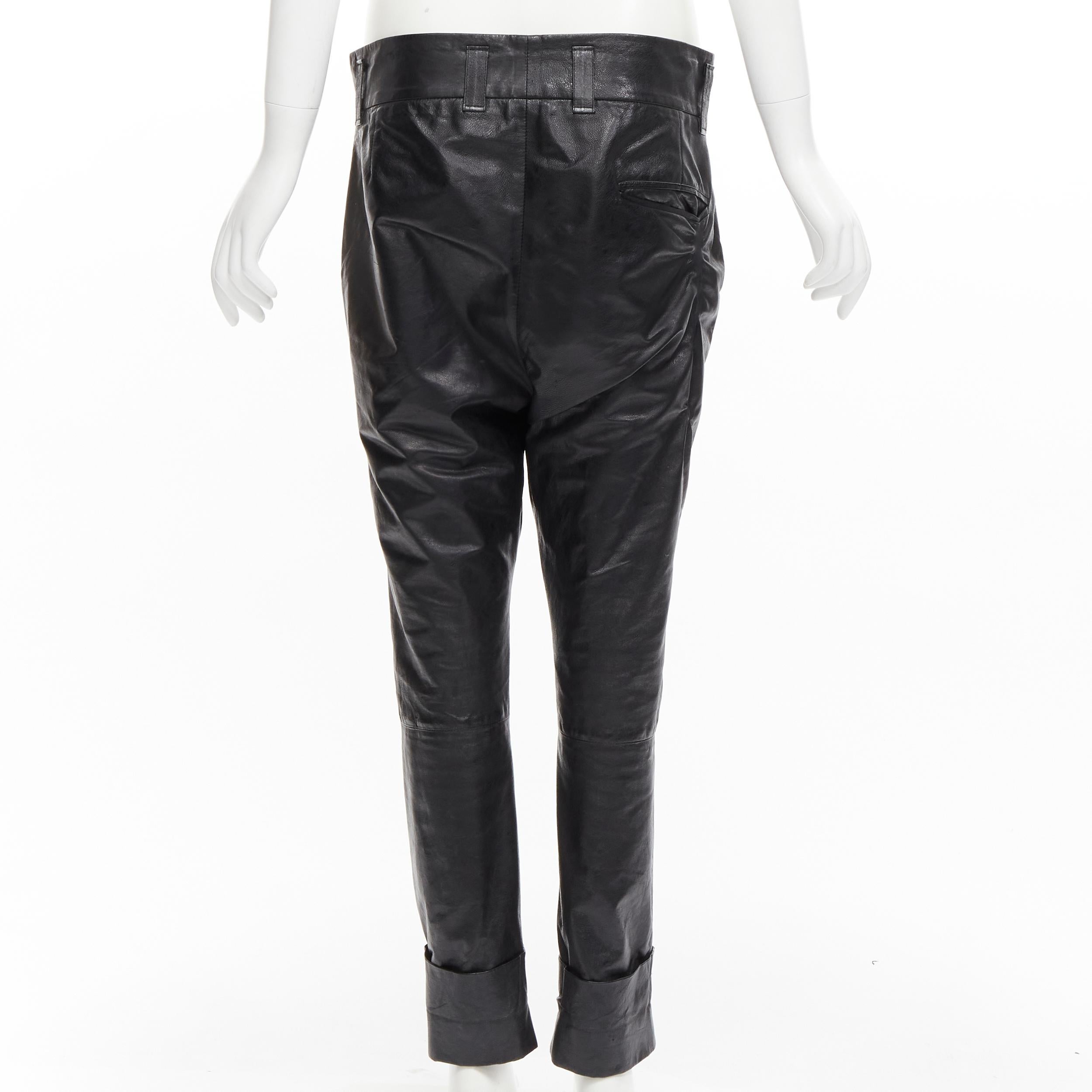 HAIDER ACKERMANN glossy leather low waist dropped crotch cuffed pants FR36 S 1