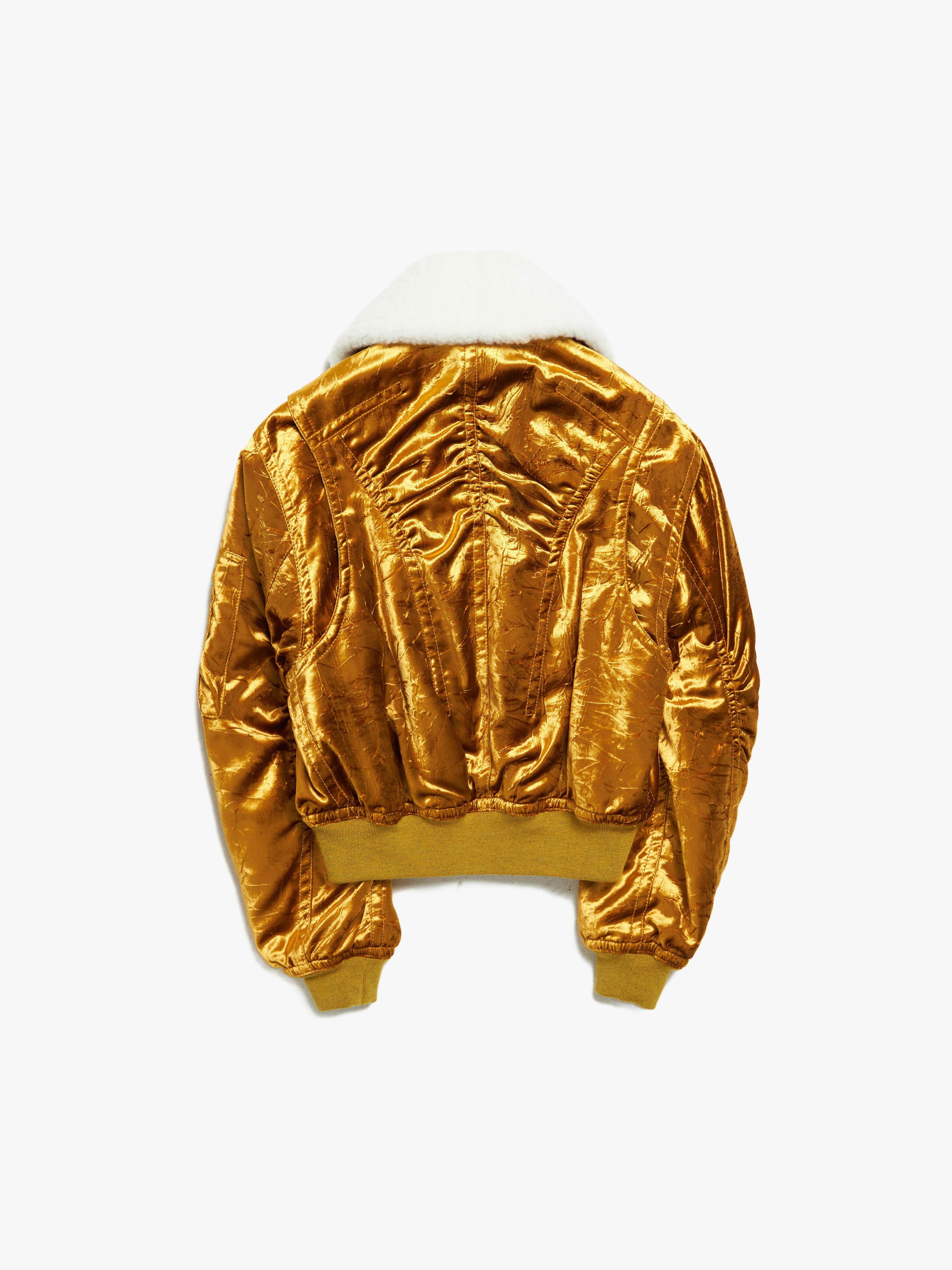 Brown Haider Ackermann  Golden Velvet Faux Shearling Collar Bomber Jacket  For Sale