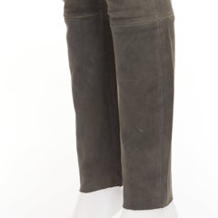HAIDER ACKERMANN green grey suede leather flared legging pants FR36 S
