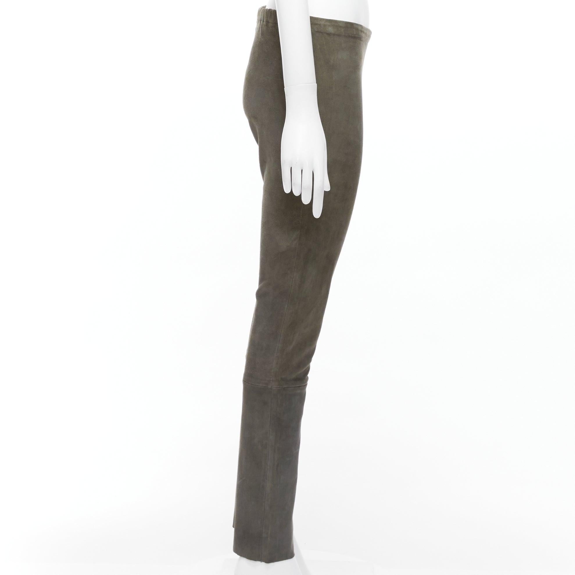 HAIDER ACKERMANN green grey suede leather flared legging pants FR36 S In Fair Condition For Sale In Hong Kong, NT
