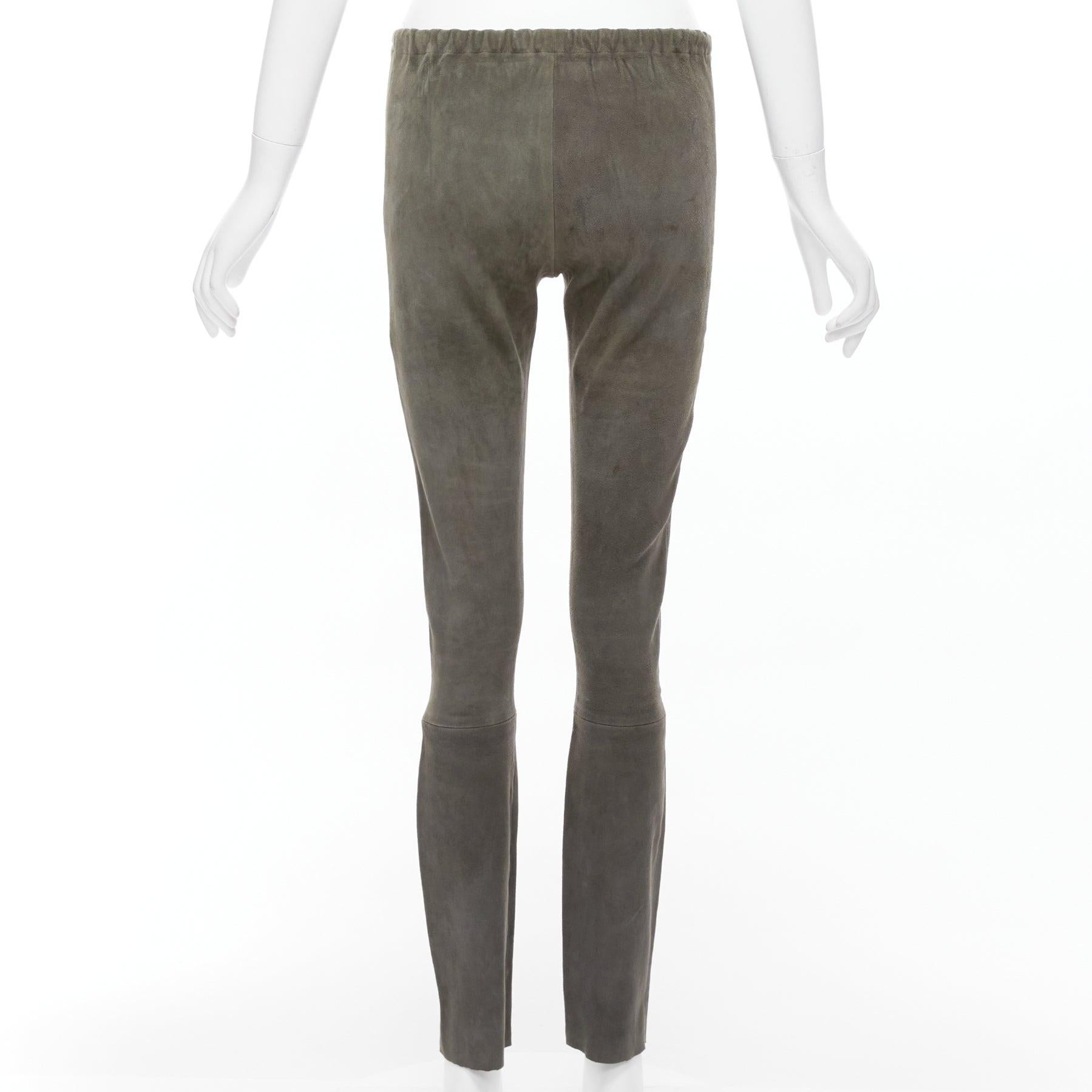 Women's HAIDER ACKERMANN green grey suede leather flared legging pants FR36 S For Sale