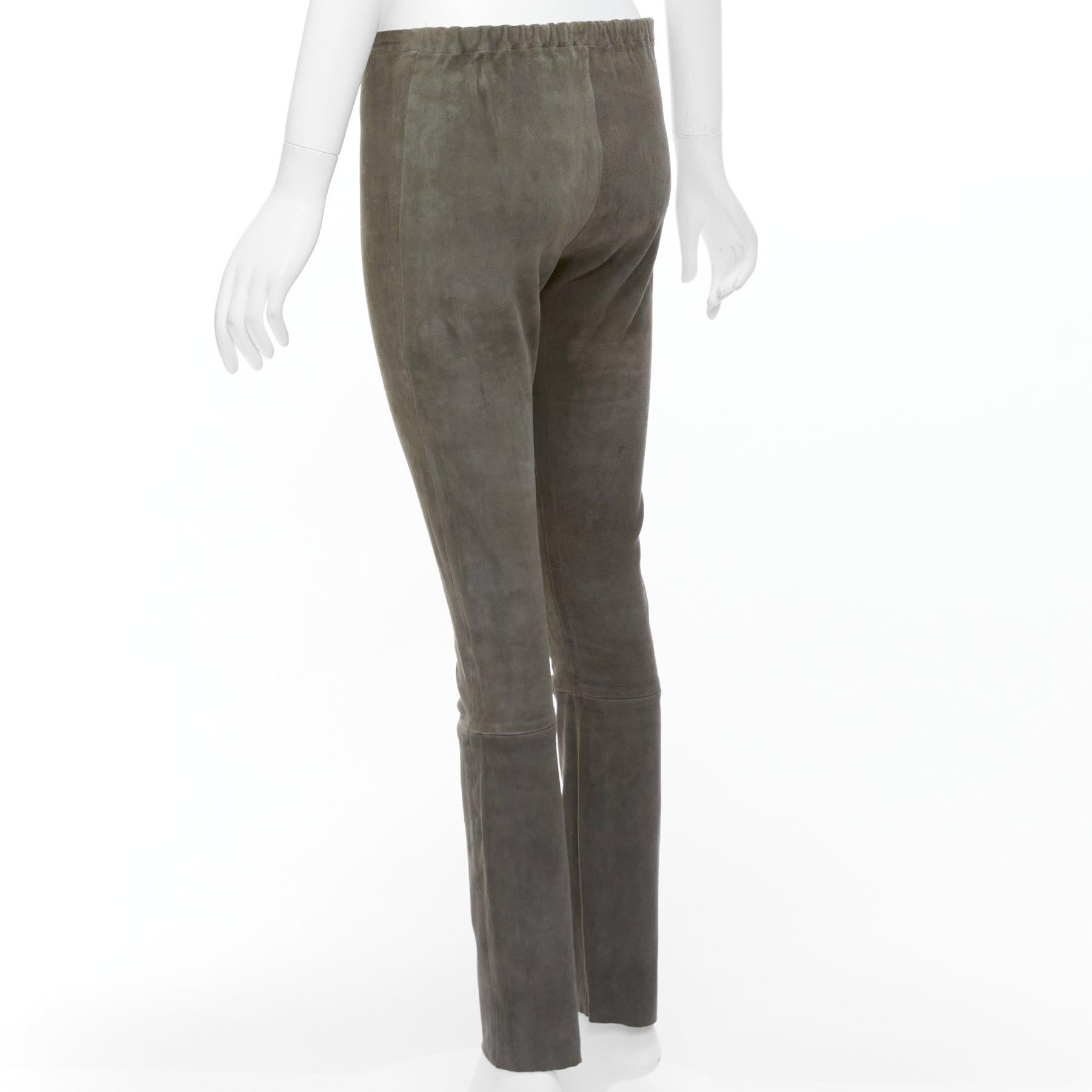 HAIDER ACKERMANN green grey suede leather flared legging pants FR36 S For Sale 2