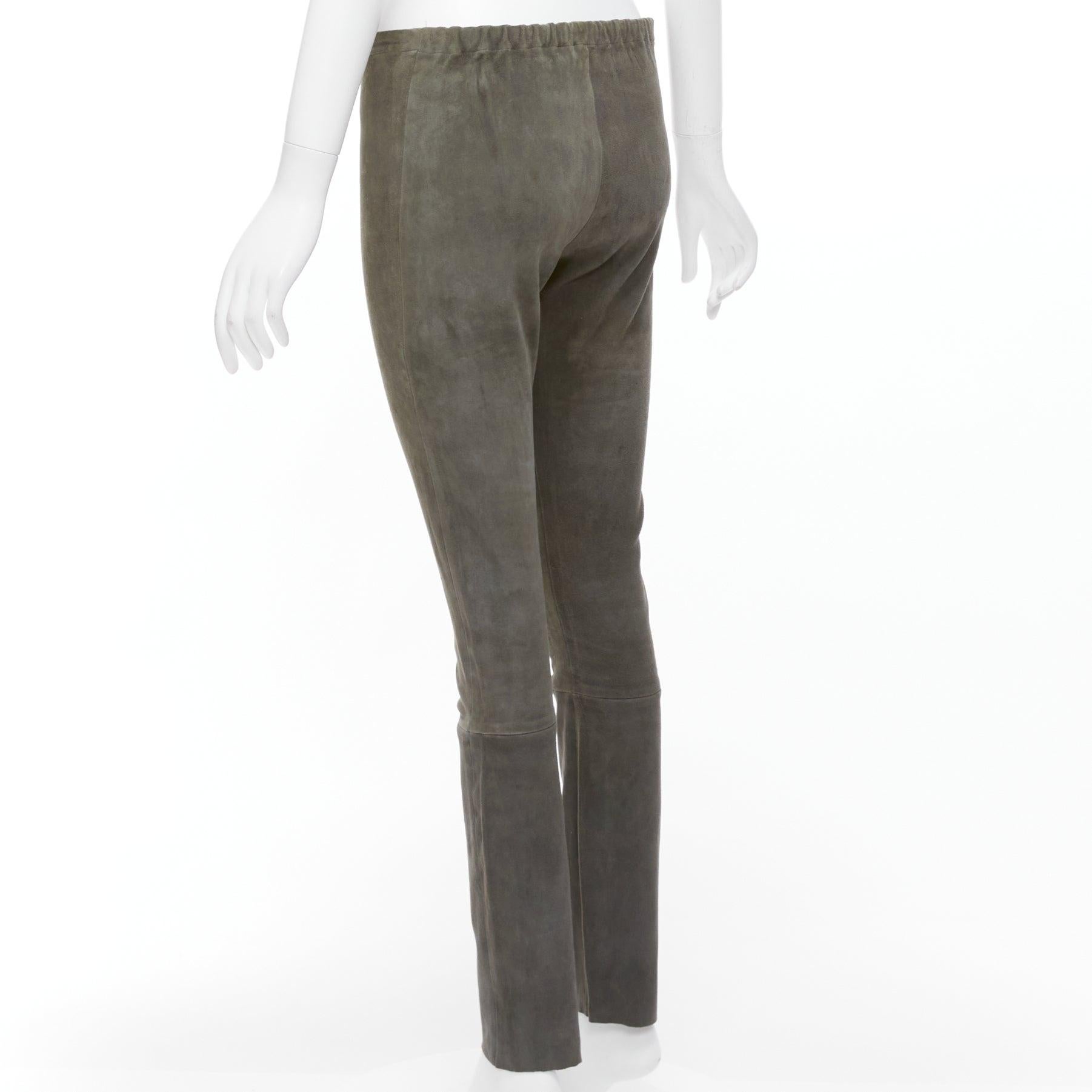 HAIDER ACKERMANN green grey suede leather flared legging pants FR36 S For Sale 1