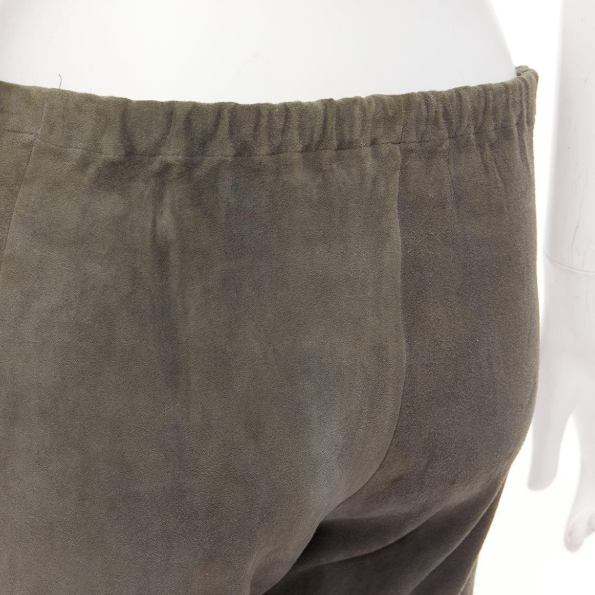 HAIDER ACKERMANN green grey suede leather flared legging pants FR36 S For Sale 2
