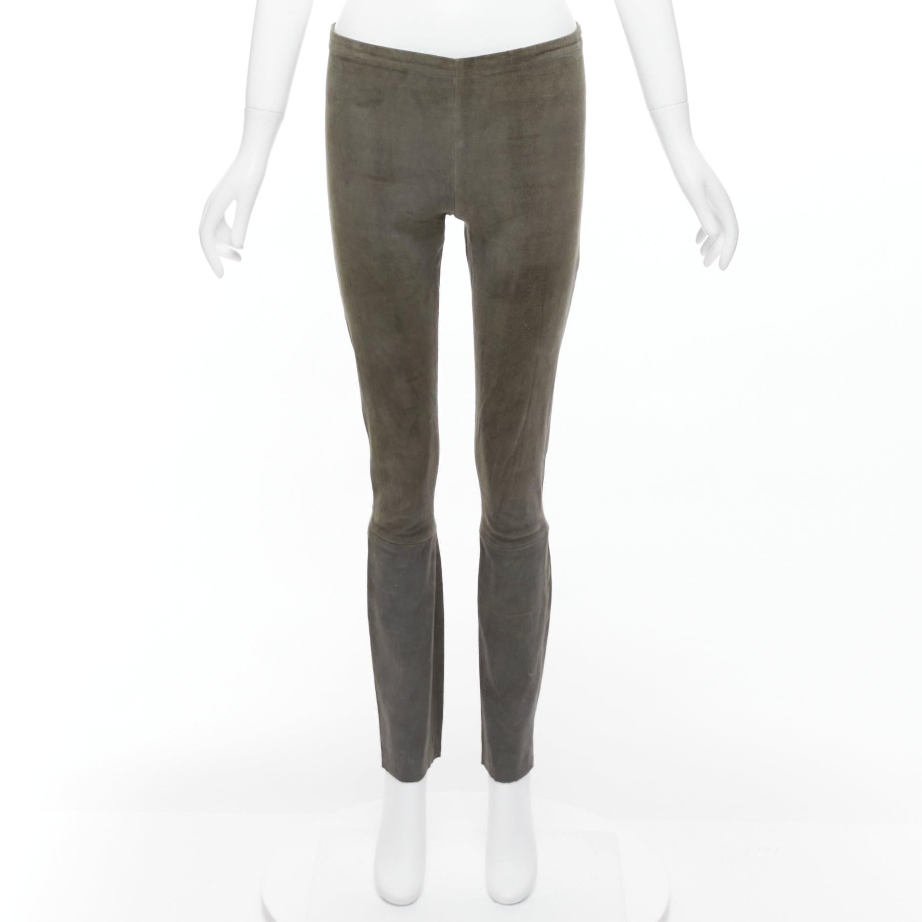 HAIDER ACKERMANN green grey suede leather flared legging pants FR36 S For Sale 5