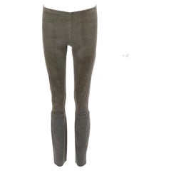 HAIDER ACKERMANN green grey suede leather flared legging pants FR36 S