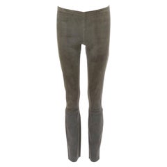 HAIDER ACKERMANN green grey suede leather flared legging pants FR36 S