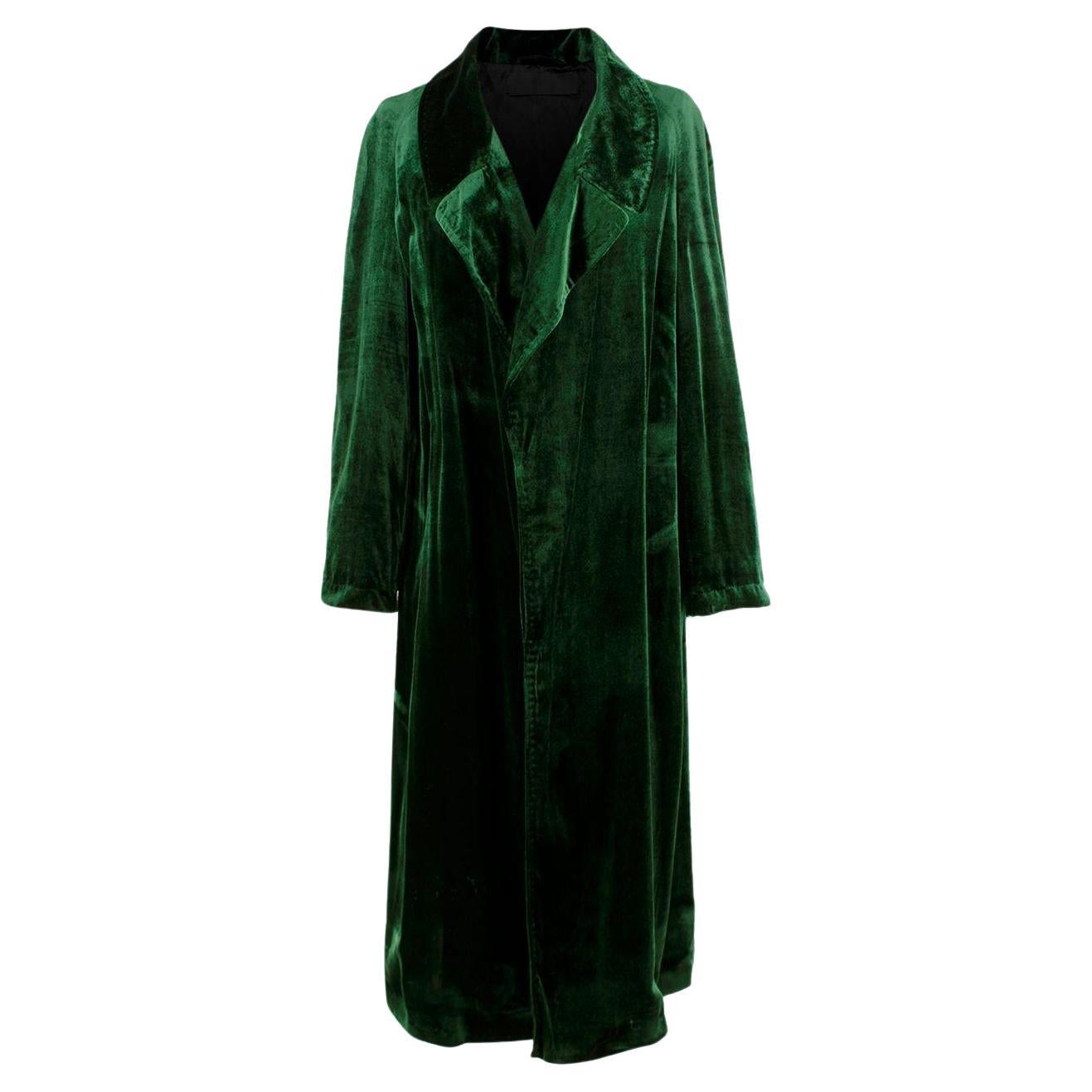 Haider Ackermann Green Velvet Long Peignoir Raglan Coat - US 6 