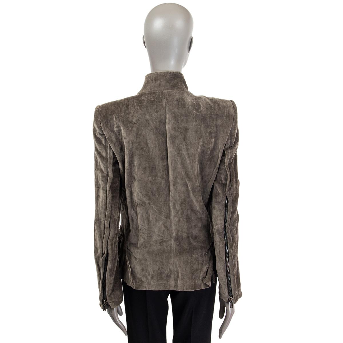 HAIDER ACKERMANN graue Baumwoll-VELVET-Jacke mit TAILOREDem Saum 40 M Damen