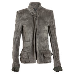 HAIDER ACKERMANN graue Baumwoll-VELVET-Jacke mit TAILOREDem Saum 40 M