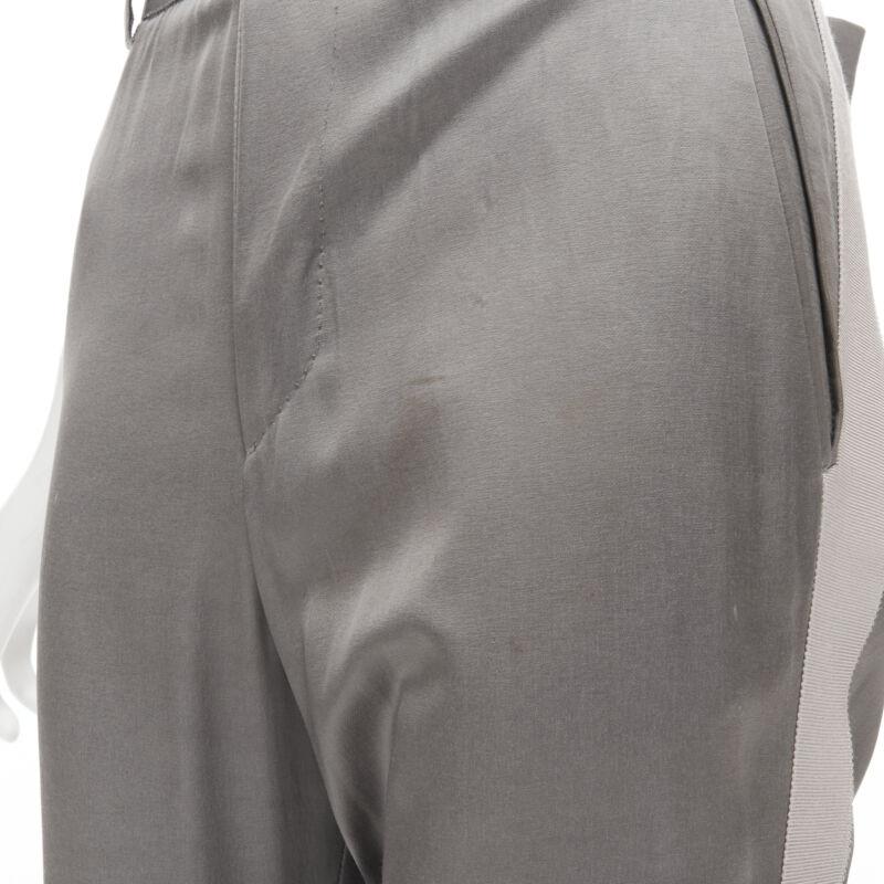 HAIDER ACKERMANN grey rayon dusty pink grosgrain cropped trousers FR38 S For Sale 5
