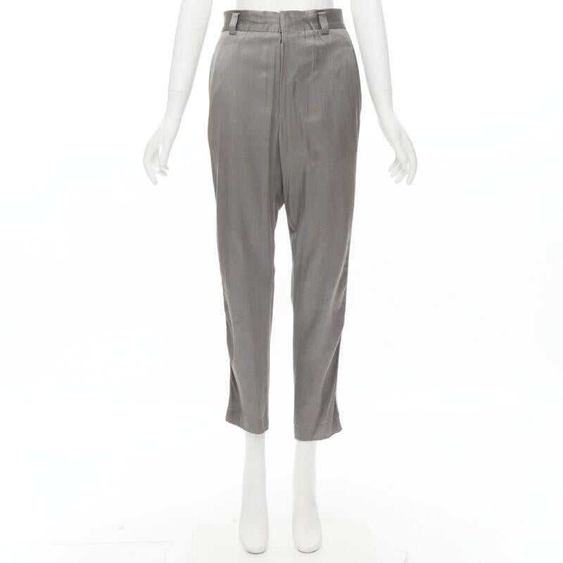 Gray HAIDER ACKERMANN grey rayon dusty pink grosgrain cropped trousers FR38 S For Sale