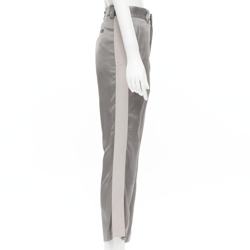 HAIDER ACKERMANN grey rayon dusty pink grosgrain cropped trousers FR38 S In Fair Condition For Sale In Hong Kong, NT