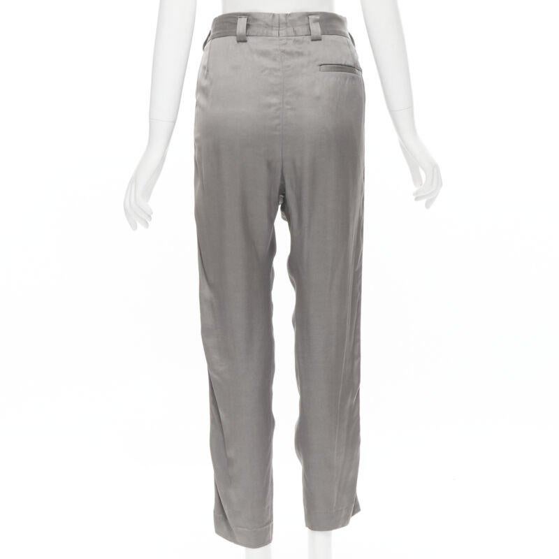 Women's HAIDER ACKERMANN grey rayon dusty pink grosgrain cropped trousers FR38 S For Sale