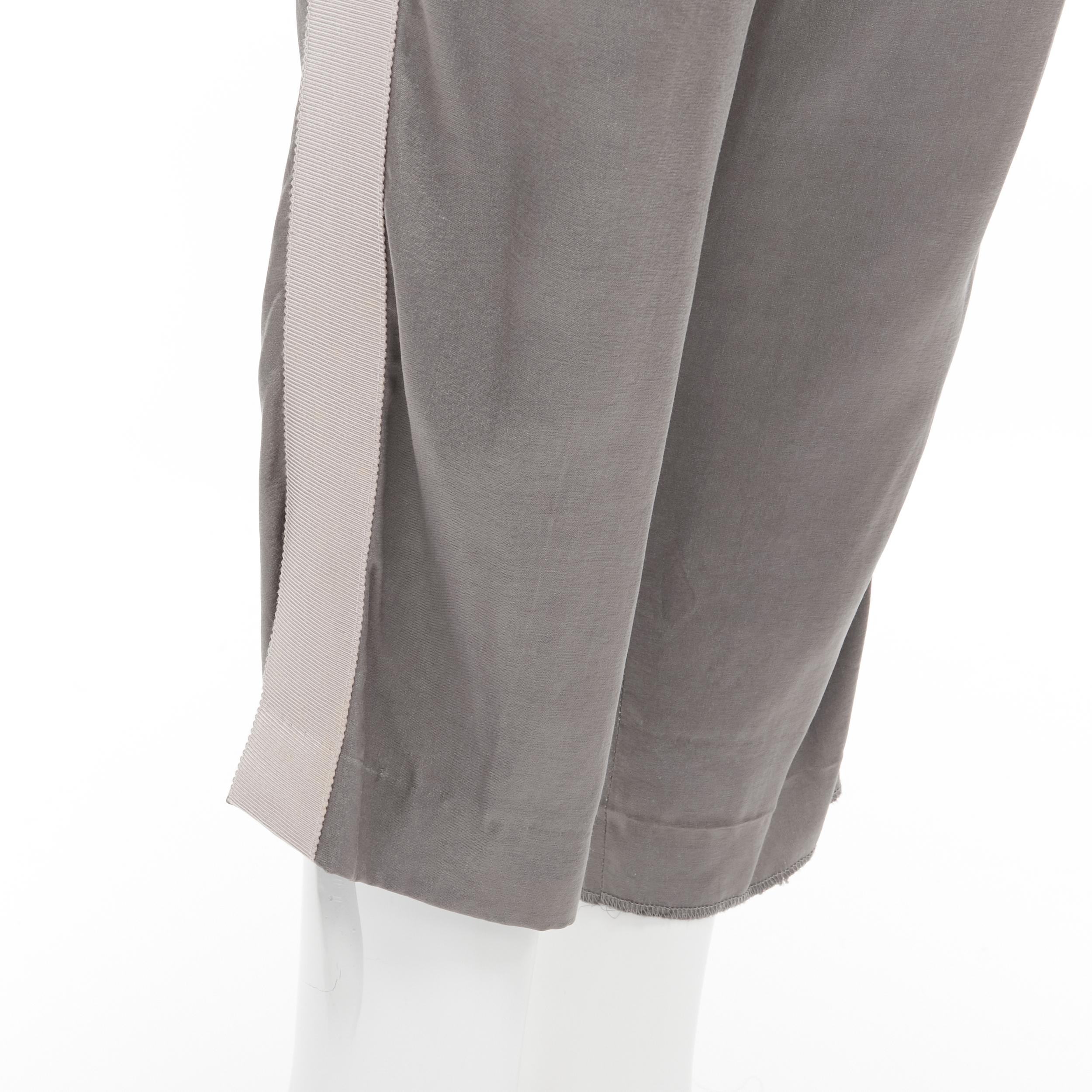 HAIDER ACKERMANN grey rayon dusty pink grosgrain cropped trousers FR38 S 1