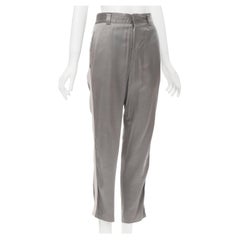 HAIDER ACKERMANN grey rayon dusty pink grosgrain cropped trousers FR38 S