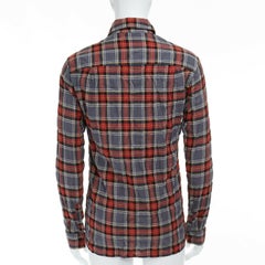 HAIDER ACKERMANN grey red checker crinkled effect long sleeve shirt M