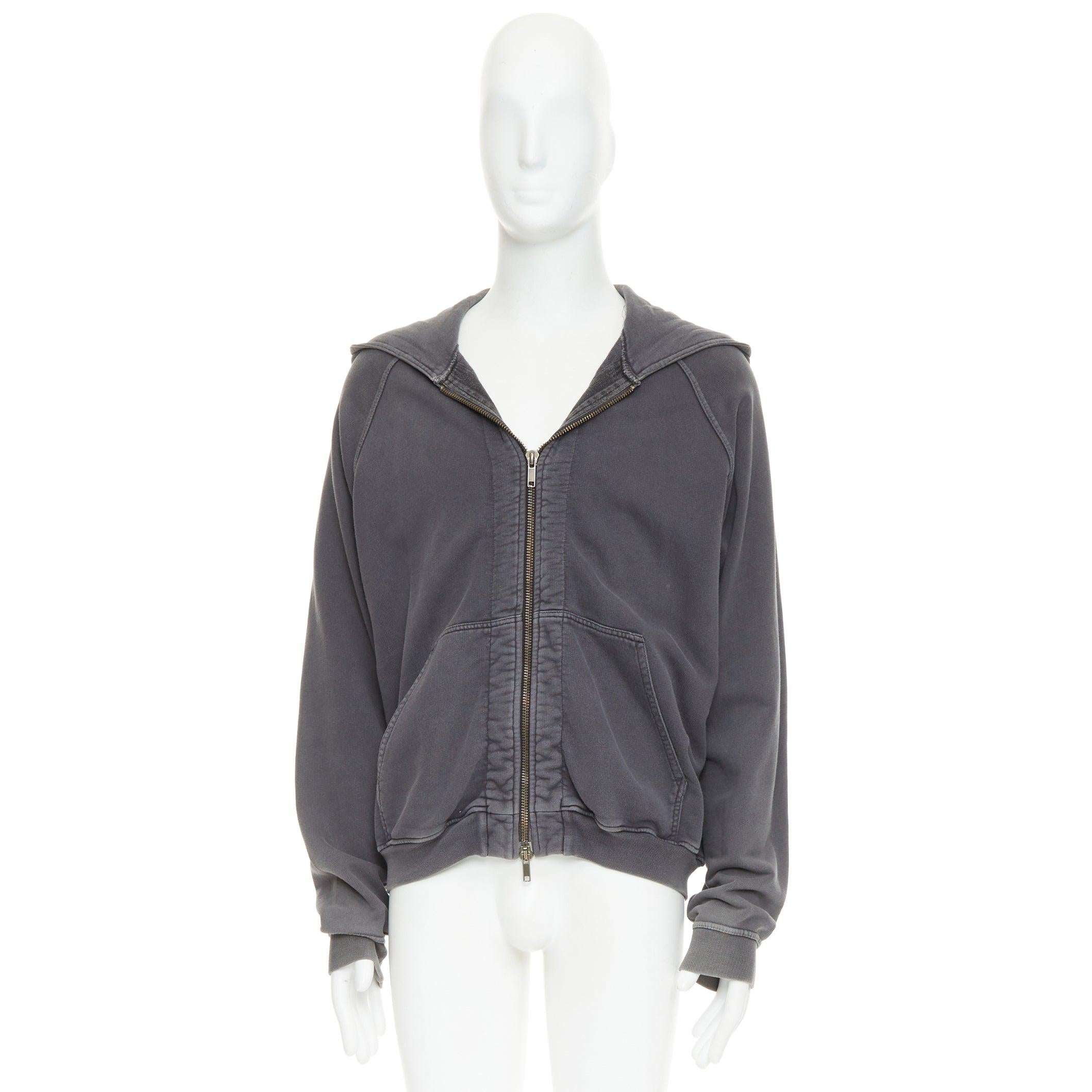 Haider Ackermann grigio in cotone lavato con tasche raglan e zip con cappuccio S in vendita 5