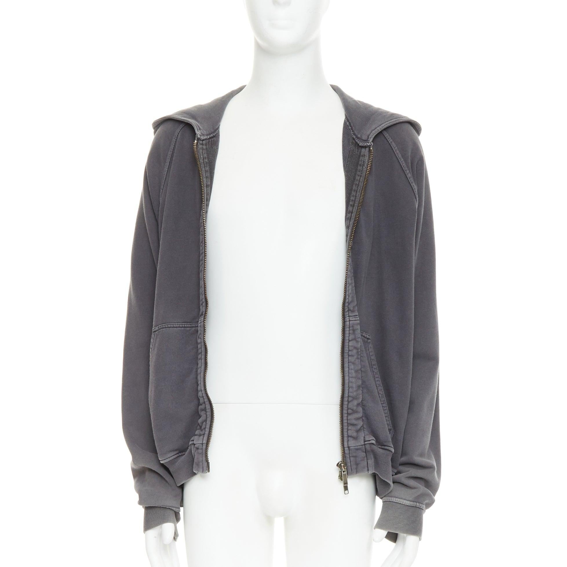 Grigio Haider Ackermann grigio in cotone lavato con tasche raglan e zip con cappuccio S in vendita