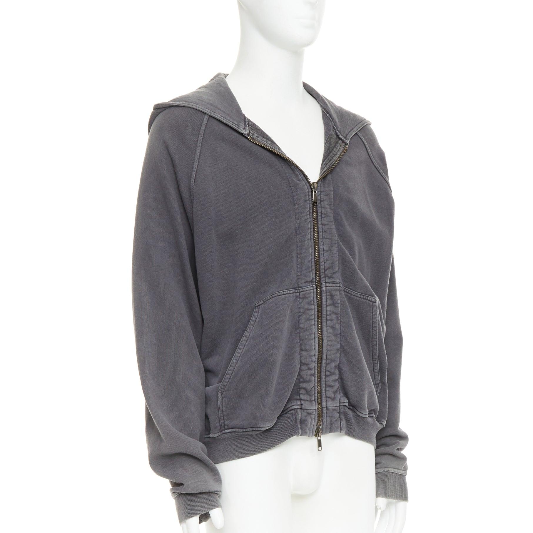 Haider Ackermann grigio in cotone lavato con tasche raglan e zip con cappuccio S In condizioni discrete in vendita a Hong Kong, NT