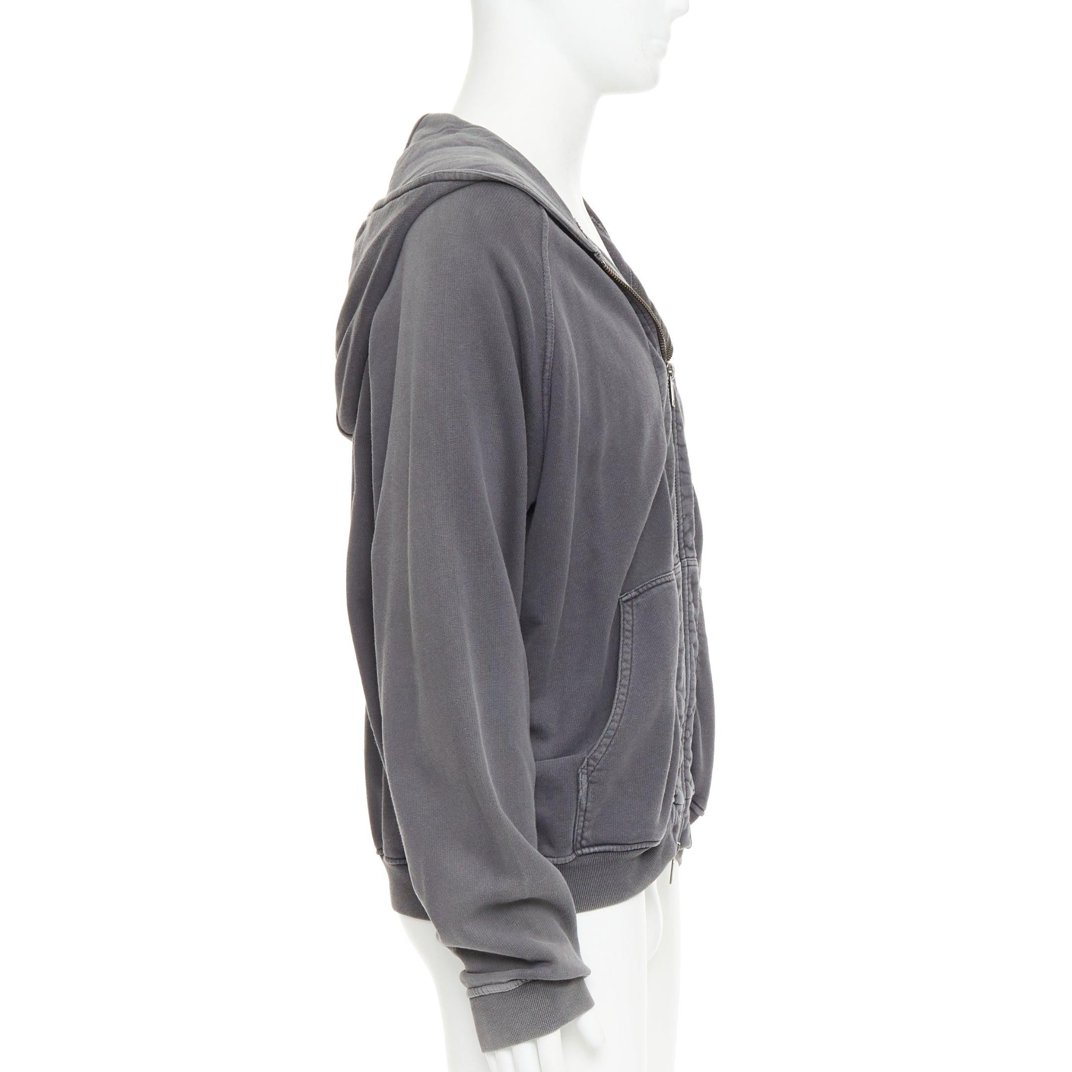 Uomo Haider Ackermann grigio in cotone lavato con tasche raglan e zip con cappuccio S in vendita
