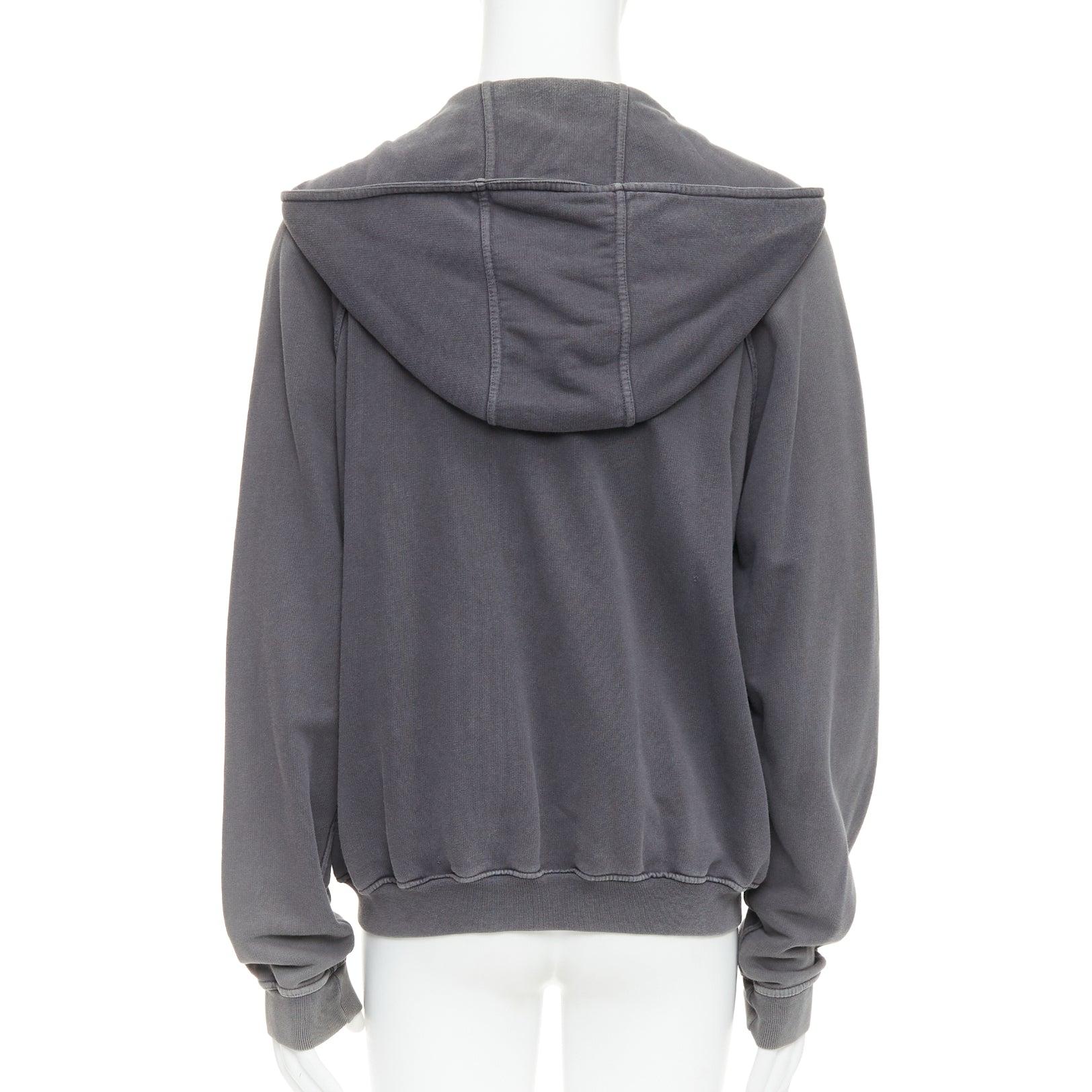 Haider Ackermann grigio in cotone lavato con tasche raglan e zip con cappuccio S in vendita 1