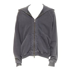 HAIDER ACKERMANN Raglan-Kapuzenpullover mit Reißverschluss aus grau gewaschener Baumwolle S