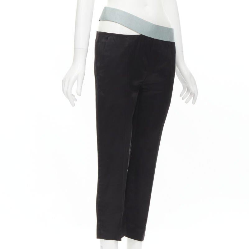 Black HAIDER ACKERMANN Heracleum black ice blue grosgrain cut out trousers FR36 XS For Sale