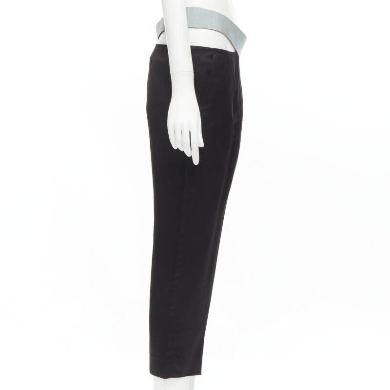 HAIDER ACKERMANN Heracleum black ice blue grosgrain cut out trousers FR36 XS In Excellent Condition For Sale In Hong Kong, NT