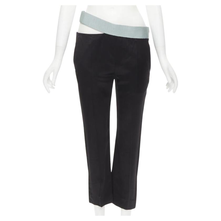 HAIDER ACKERMANN Heracleum black ice blue grosgrain cut out trousers FR36 XS For Sale