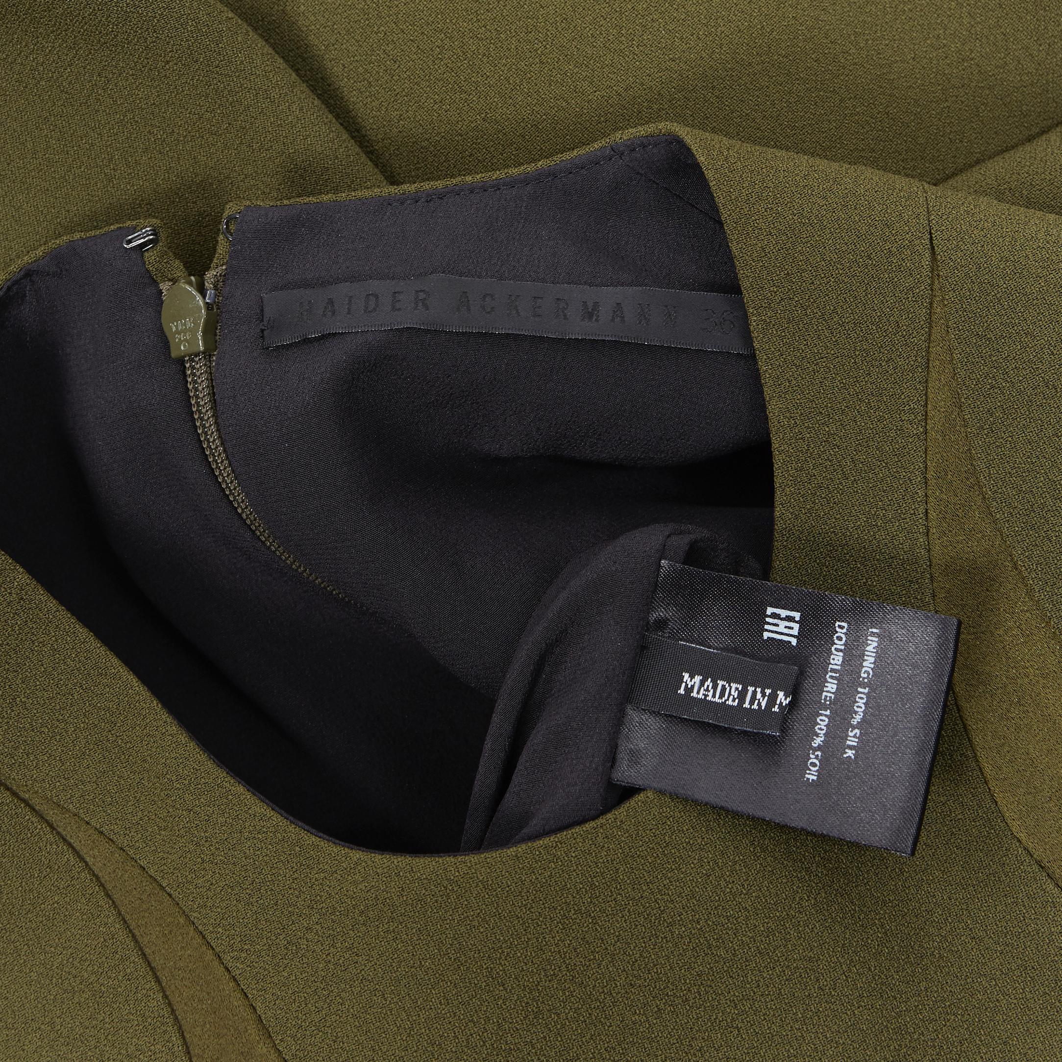 HAIDER ACKERMANN khaki green curved seam insert bias cut dress FR36 XS 4