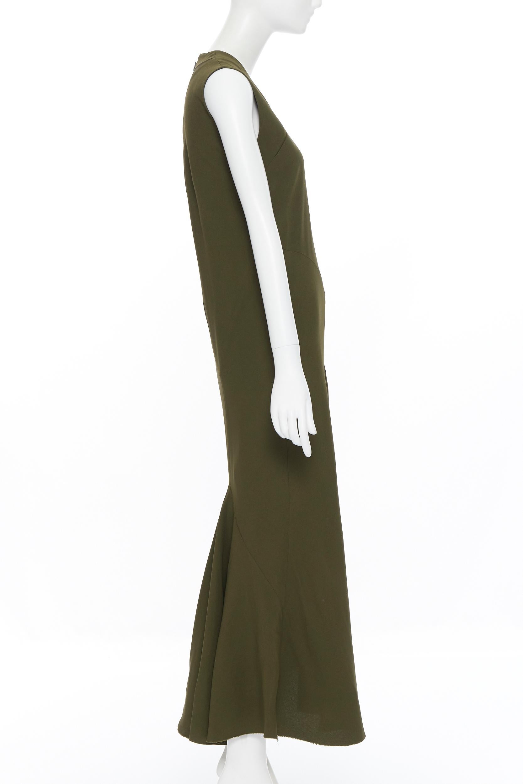 HAIDER ACKERMANN khaki green curved seam insert bias cut dress FR36 XS In Good Condition In Hong Kong, NT