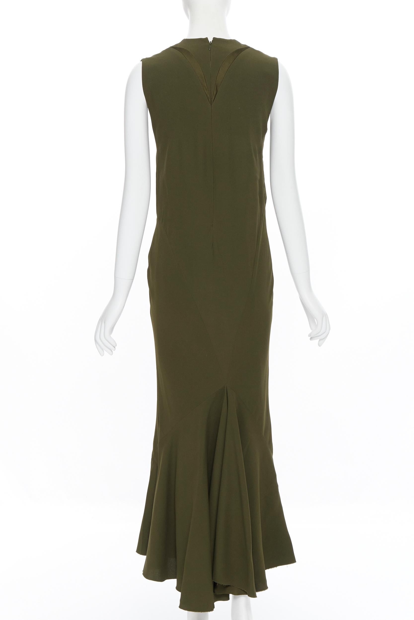 Women's HAIDER ACKERMANN khaki green curved seam insert bias cut dress FR36 XS