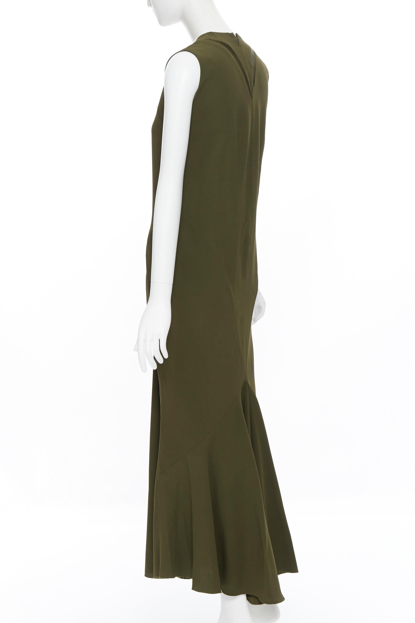 HAIDER ACKERMANN khaki green curved seam insert bias cut dress FR36 XS 1