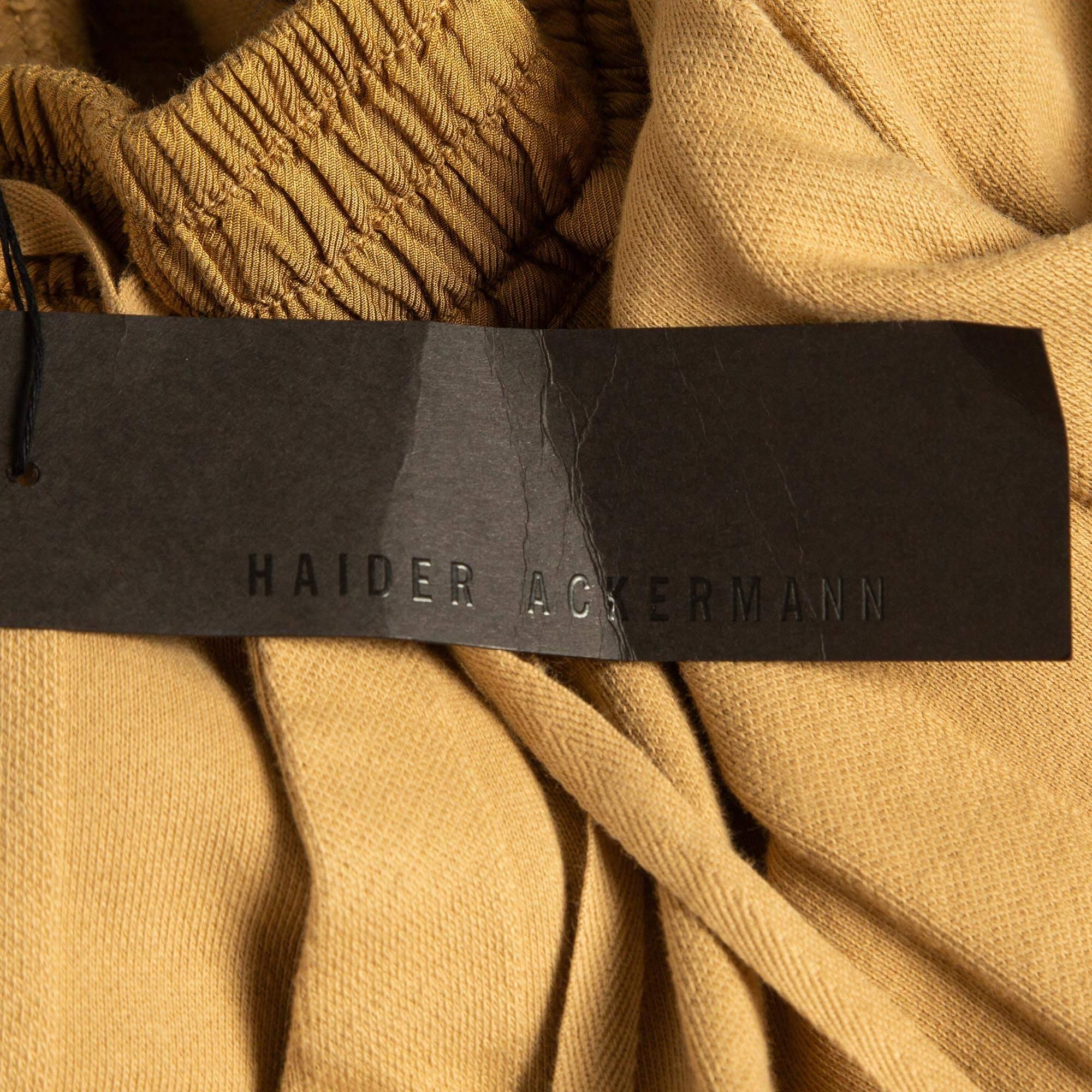 Haider Ackermann Hellbraune Satin-Seitenstreifen-Baumwoll-Sweatpants L Damen im Angebot