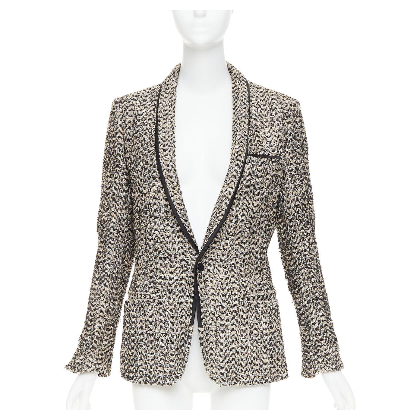 HAIDER ACKERMANN metallic gold chevron tweed shawl collar blazer jacket FR48 M
