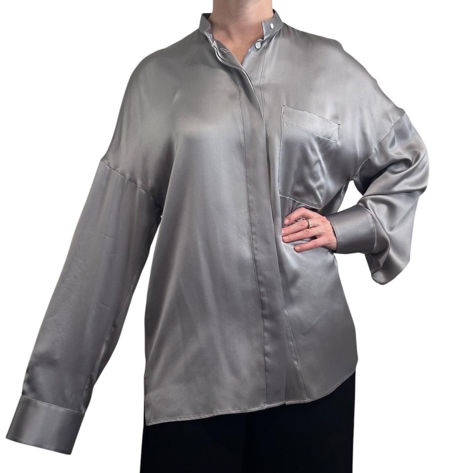 HAIDER ACKERMANNシルクシャツ34 Haider Ackermann Metallic Silver Silk Charmeuse Oversized Shirt FR