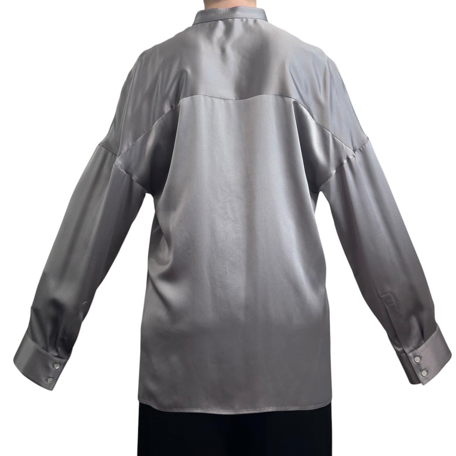 Haider Ackermann Metallic Silver Silk Charmeuse Oversized Shirt FR