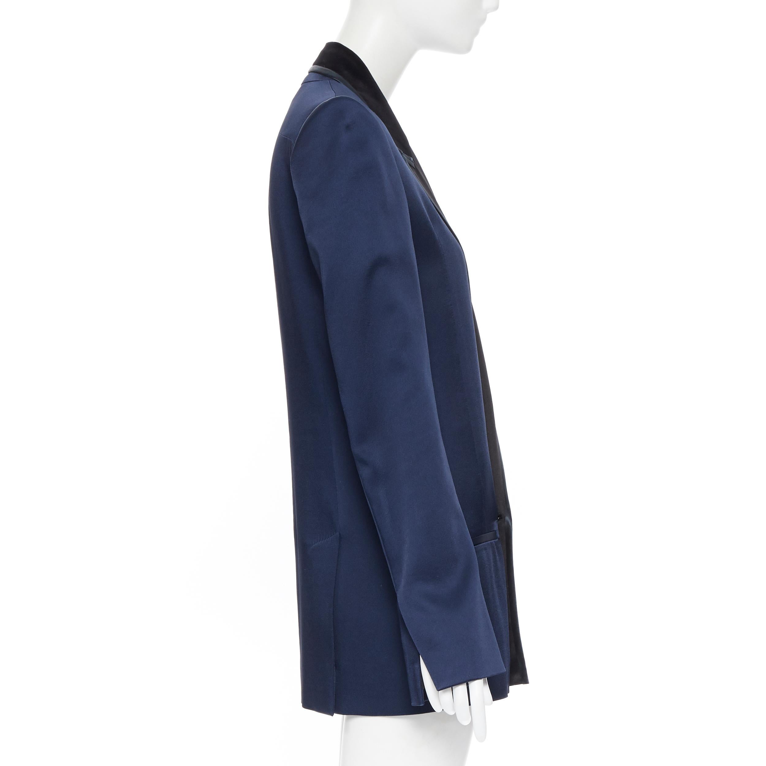 HAIDER ACKERMANN navy blue peak satin collar single button boxy blazer FR34 In Excellent Condition In Hong Kong, NT